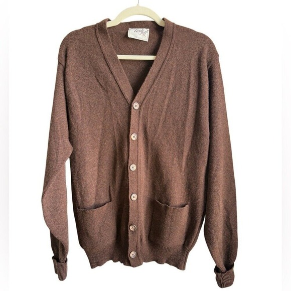 Lord Jeff - Men's Vintage Wool Blend 2 Pocket Cardigan - Large -Brown - Made USA - Picture 1 of 6